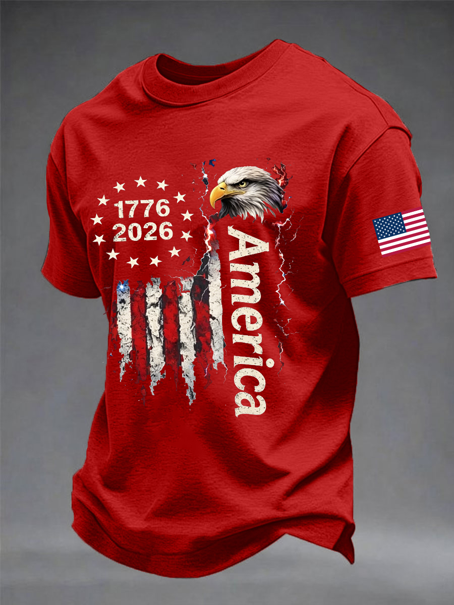 Men's Independence Day imitation cotton short-sleeved T-shirt