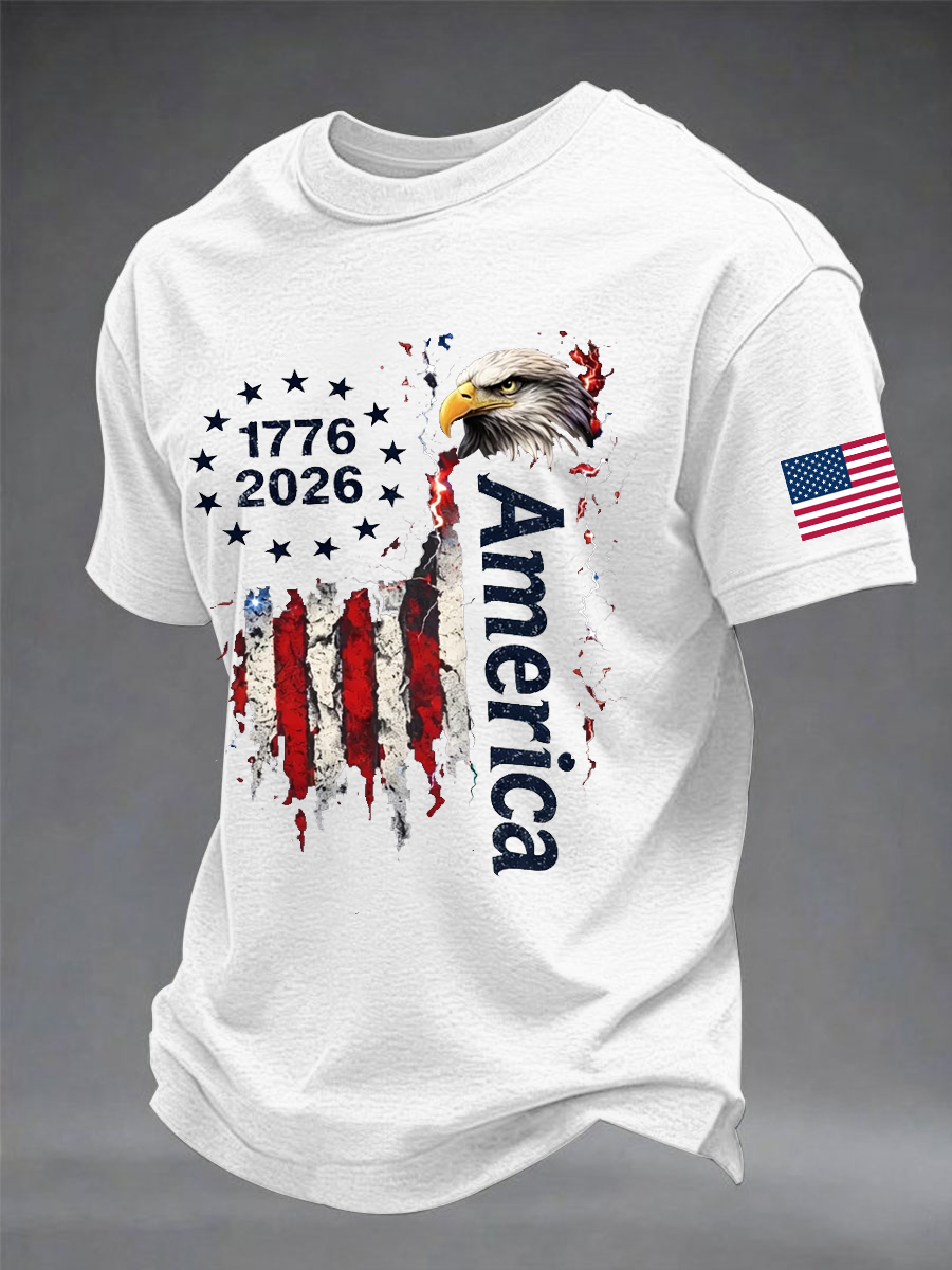 Men's Independence Day imitation cotton short-sleeved T-shirt