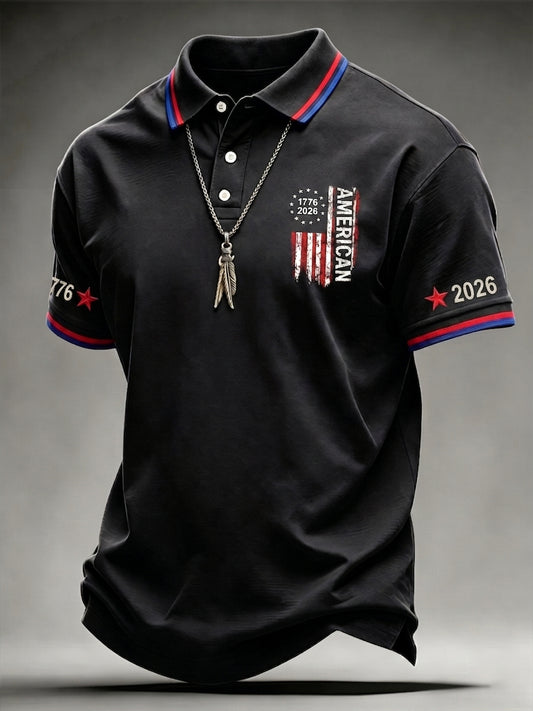 Men's Vintage Independence Day Flag  Print Short Sleeve Top