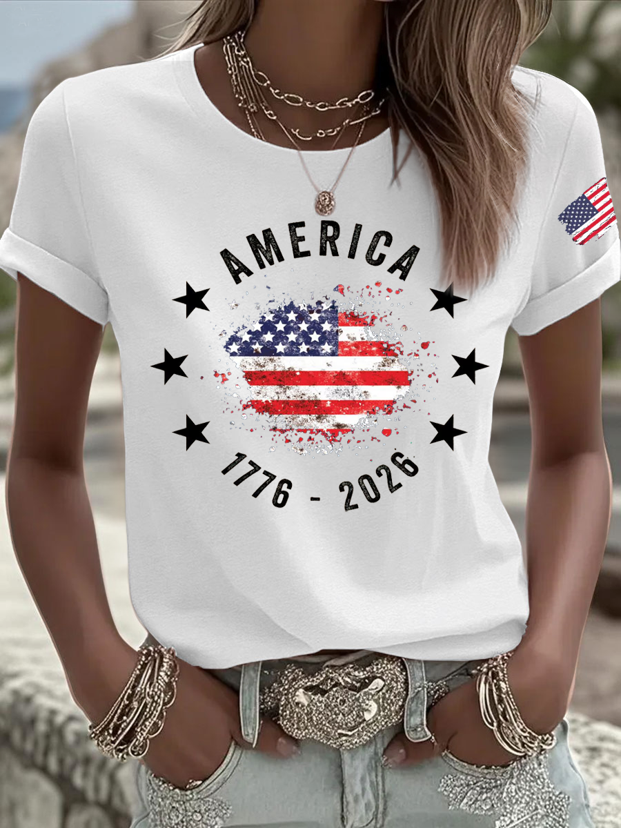 Women's Independence Day Iron On Short Sleeve T-Shirt