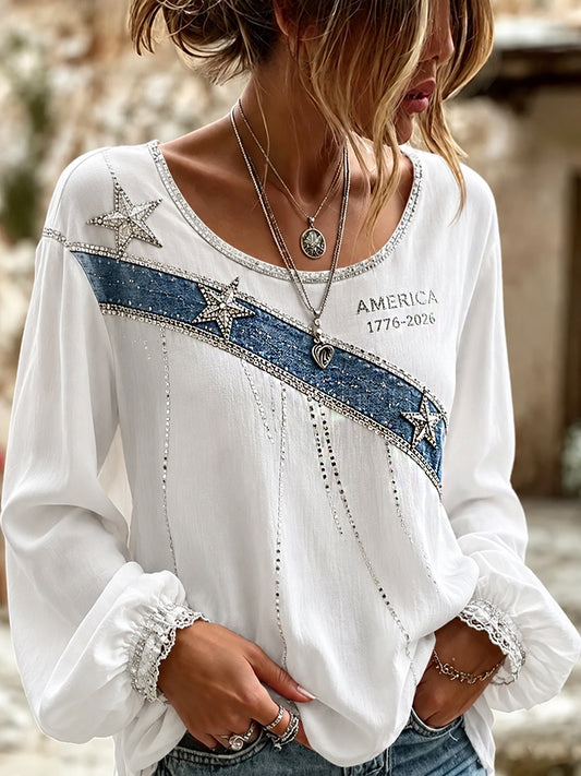 Women's Retro Embroidered Floral Art Print Casual Cotton Linen Comfortable Top
