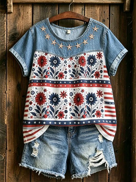 Women's linen short-sleeved T-shirt