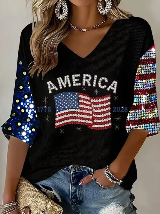 Women's AMERICA Waffle T-shirt