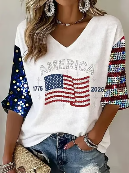 Women's AMERICA Waffle T-shirt