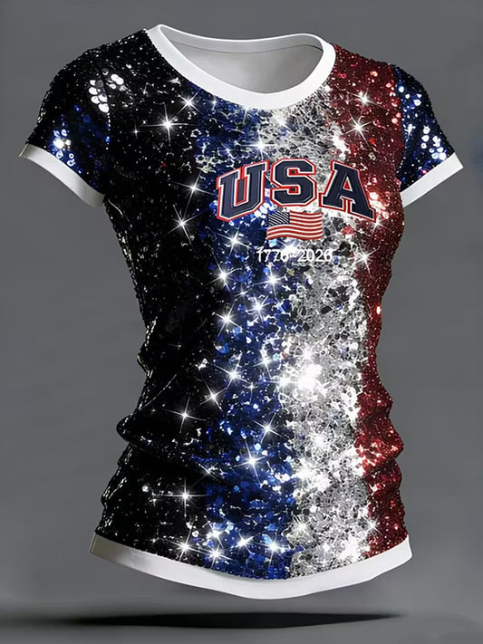 Women's America Floral Printed T-shirt