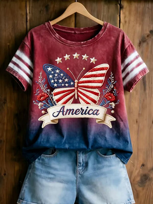 Women's America Floral Printed T-shirt