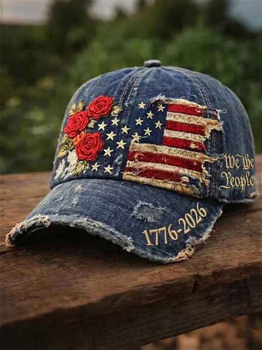 Unisex Vintage Independence Day Flag Flower Art  Print Hat