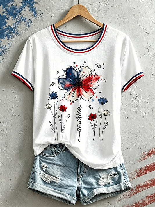Women's Independence Day inspired Floral Art Print T-Shirt