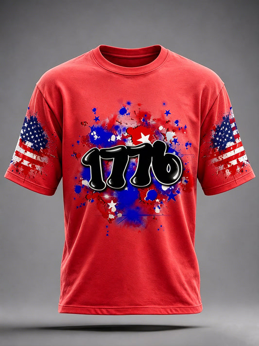 Men's Airbrush Style 4th of July Graffiti Print T-shirt