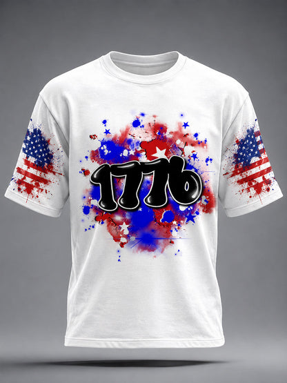 Men's Airbrush Style 4th of July Graffiti Print T-shirt