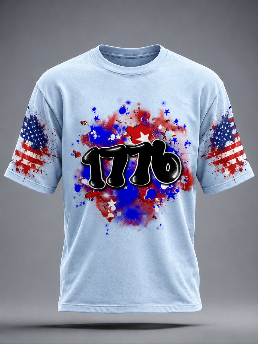 Men's Airbrush Style 4th of July Graffiti Print T-shirt