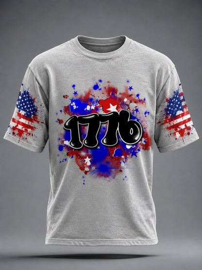 Men's Airbrush Style 4th of July Graffiti Print T-shirt