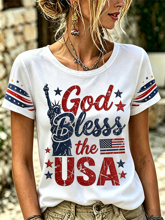 Women's Independence Day God Bless The USA Print Tee