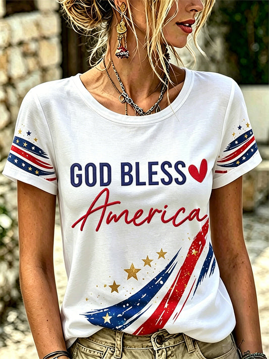 Women's Independence Day God Bless America Print Tee