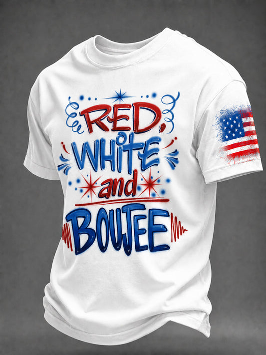 Men's Airbrush Style 4th of July Graffiti Print T-shirt