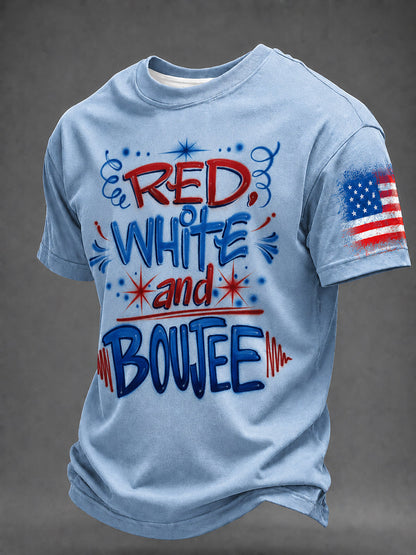 Men's Airbrush Style 4th of July Graffiti Print T-shirt