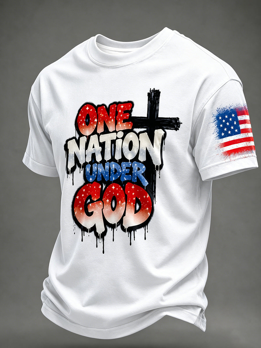Men's Airbrush Style 4th of July Graffiti Print T-shirt