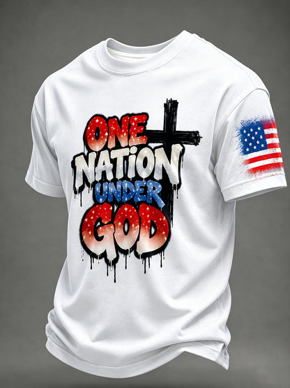 Men's Airbrush Style 4th of July Graffiti Print T-shirt