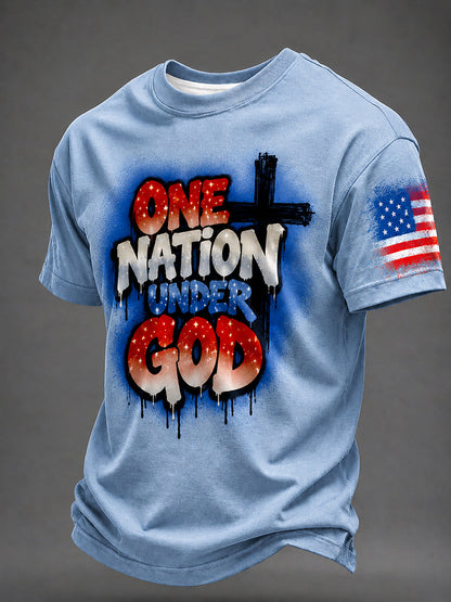 Men's Airbrush Style 4th of July Graffiti Print T-shirt