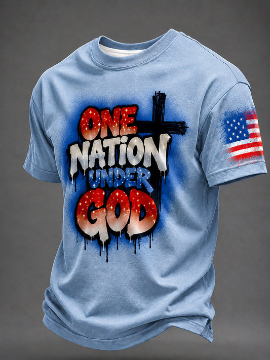 Men's Airbrush Style 4th of July Graffiti Print T-shirt
