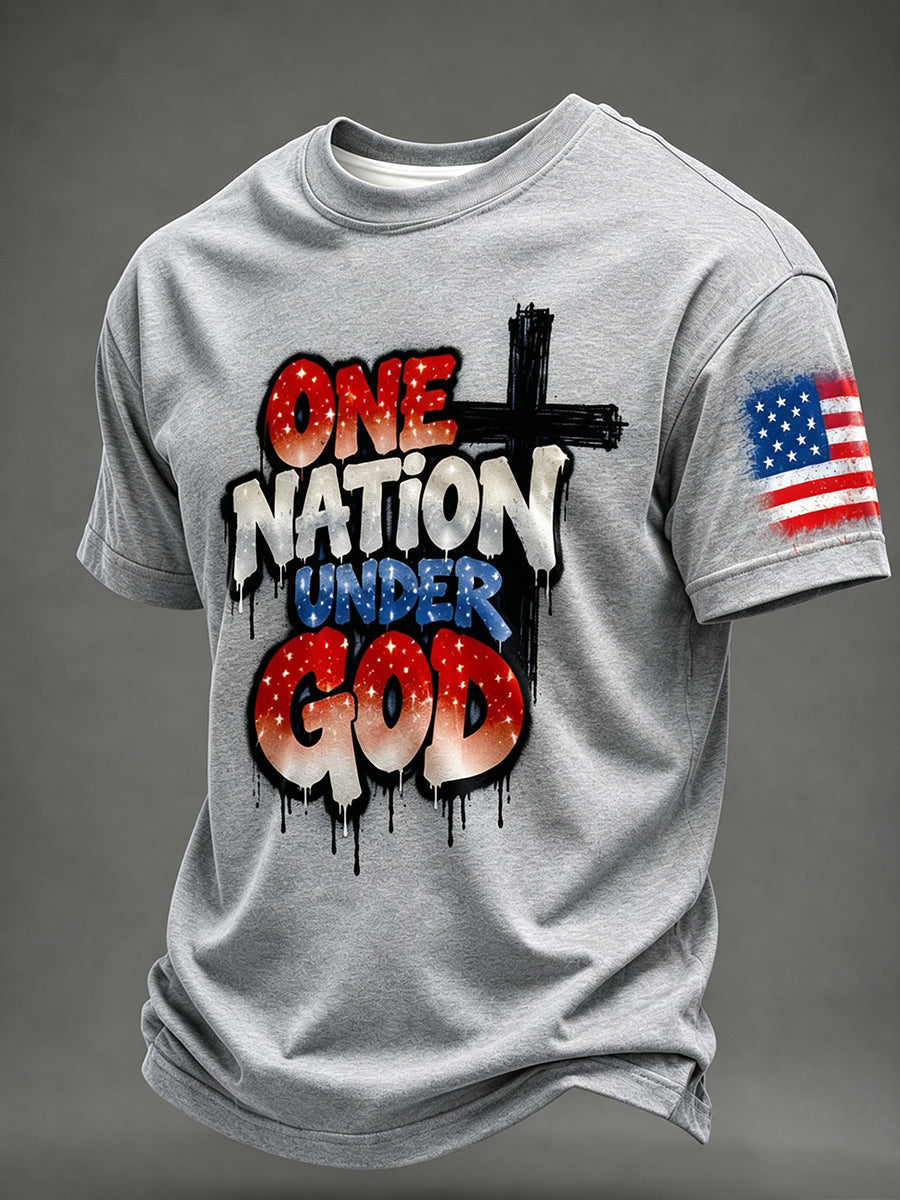 Men's Airbrush Style 4th of July Graffiti Print T-shirt