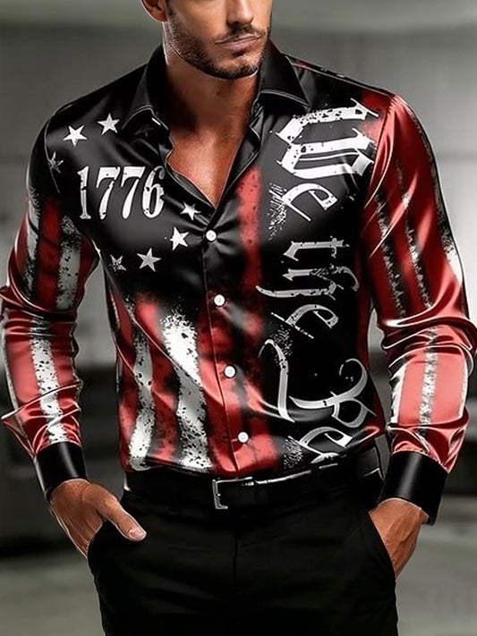 Men's Independence Day USA Flag Print Casual Patriotic Shirt