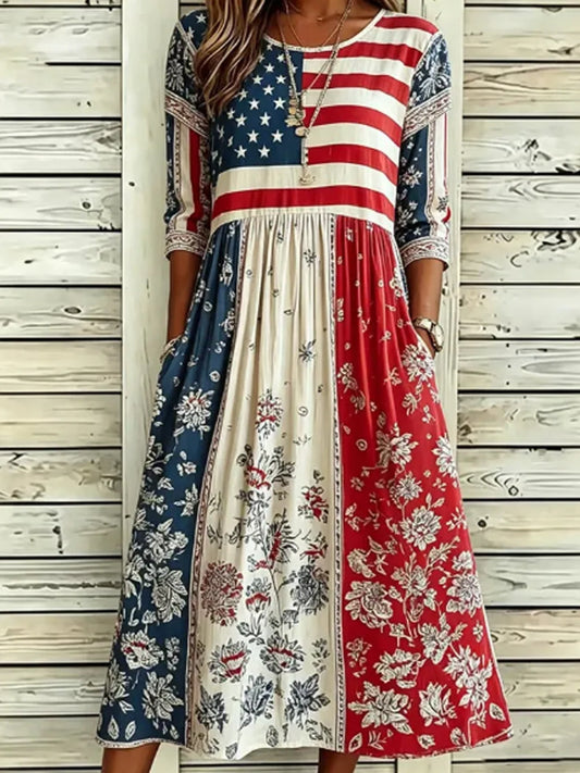Women'S Flag Floral Print Dress