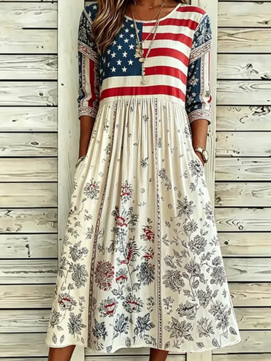 Women'S Flag Floral Print Dress