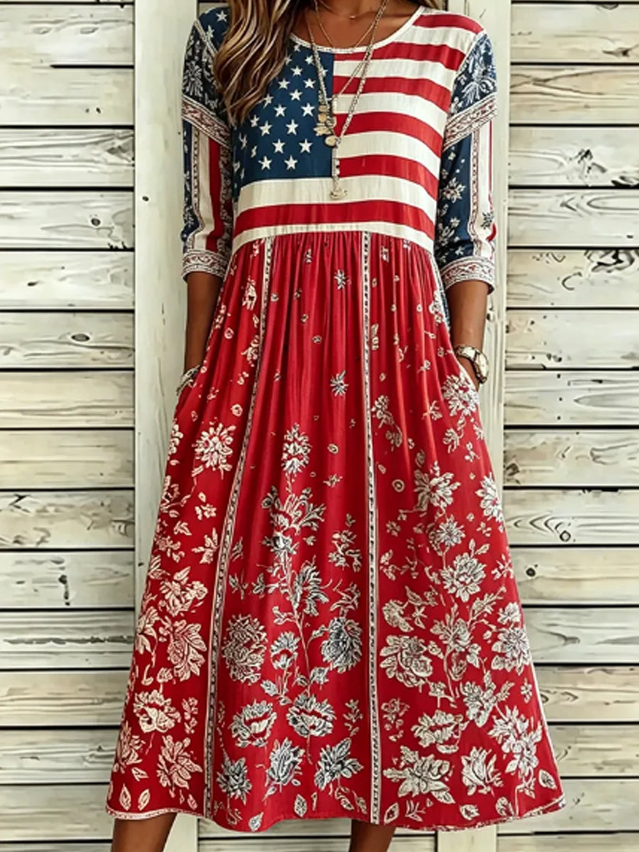 Women'S Flag Floral Print Dress