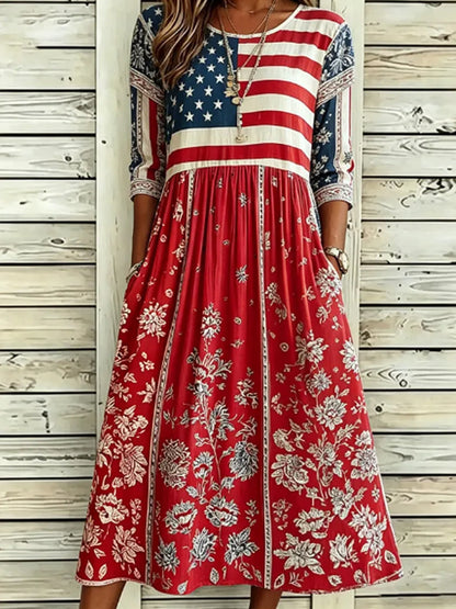 Women'S Flag Floral Print Dress
