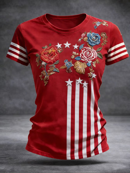 Women's America Floral Printed T-shirt