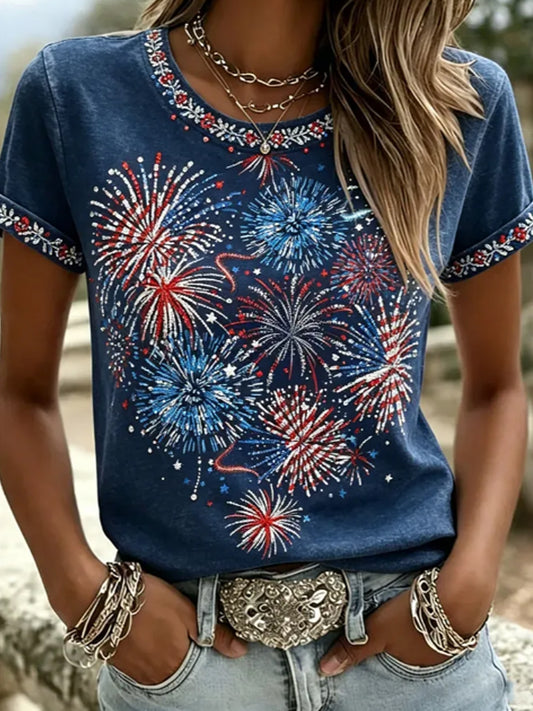 Women's American Flag Printed Casual T-shirt