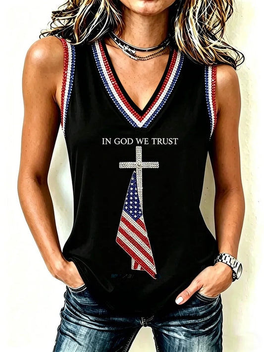 Women's In God We Trust USA Flag Print Vest