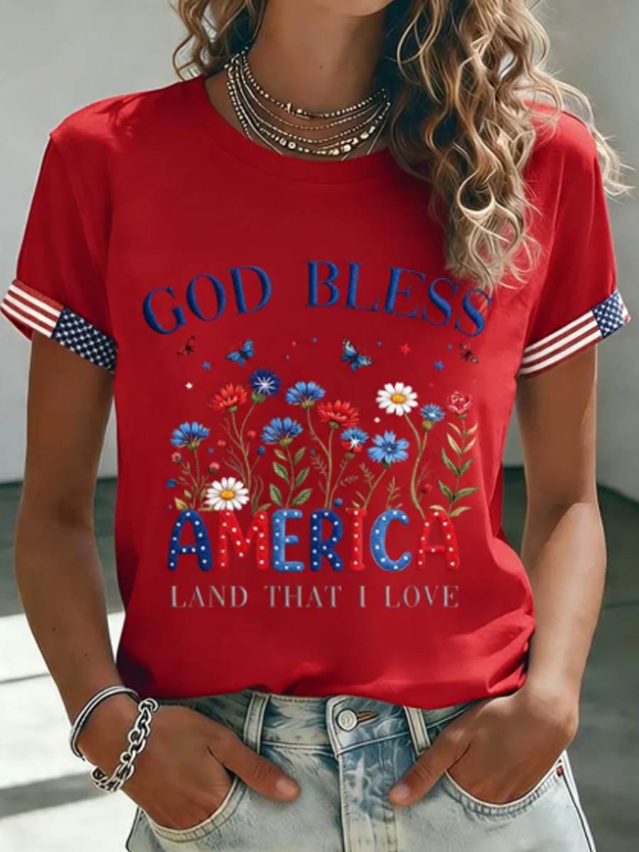 Women's GOD BLESS AMERICA LAND THAT I LOVE Independence Day Tee