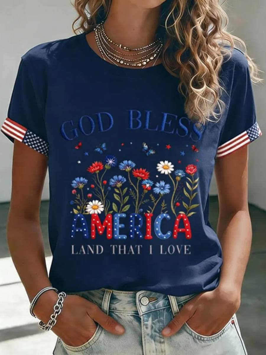 Women's GOD BLESS AMERICA LAND THAT I LOVE Independence Day Tee