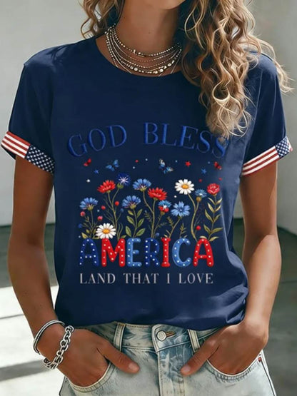 Women's GOD BLESS AMERICA LAND THAT I LOVE Independence Day Tee