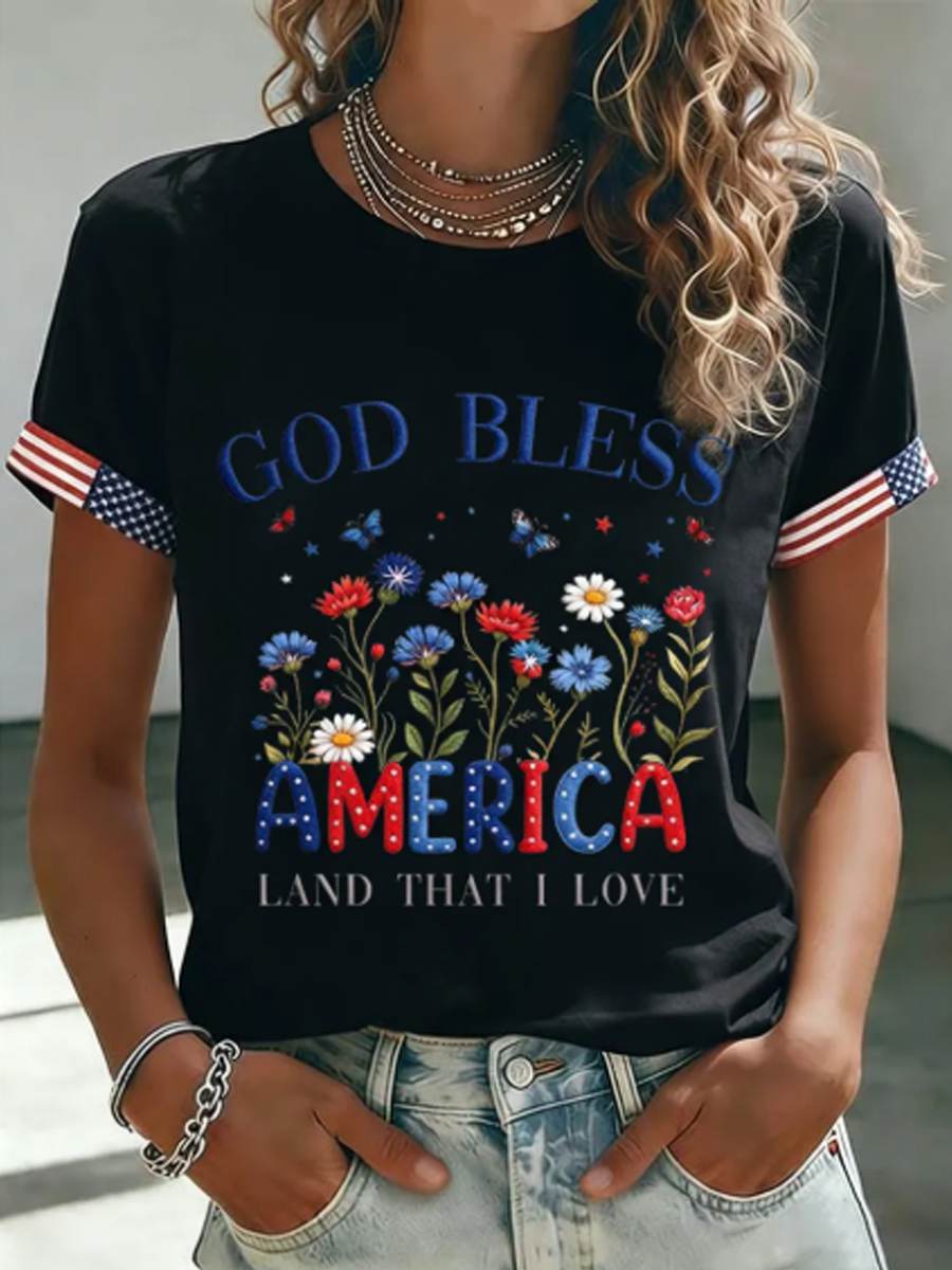 Women's GOD BLESS AMERICA LAND THAT I LOVE Independence Day Tee