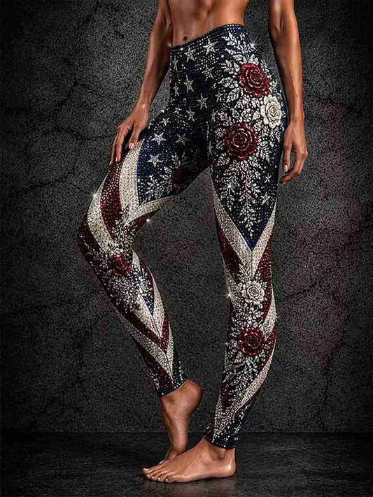 Women's Independence Day American Flag Stripes Art Print Leggings