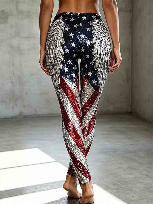 Women's Independence Day American Flag Stripes Art Print Leggings