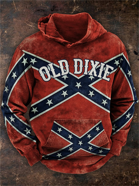 Men's Vintage Old Dixie Rebel Flag Inspired Print Hoodie