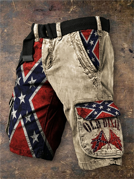 Men's Vintage Old Dixie Rebel Flag Contrast Print Cargo shorts