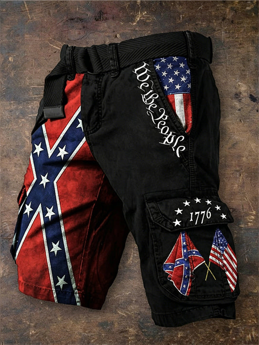 Men's We the People 1776 Rebel & American Flag Patchwork Print Cargo shorts