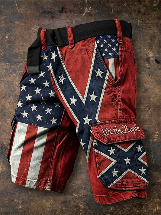 Men's We the People American & Rebel Flag Print Patchwork Cargo shorts