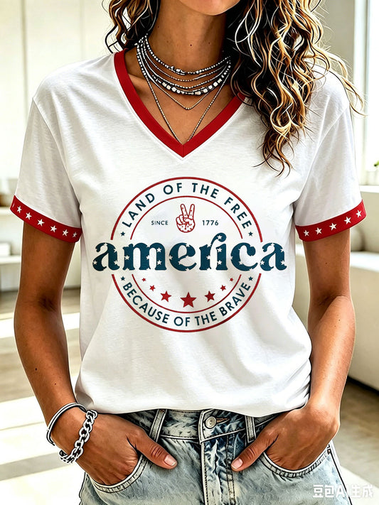 Women's 'Land Of The Free' Printed Casual T-Shirt