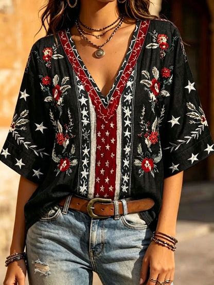 Women's 4th of July Freedom Art Printed Linen Tops