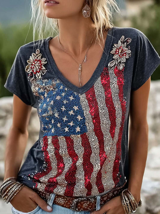 Women's American Flag Element Print Short-sleeved T-shirt