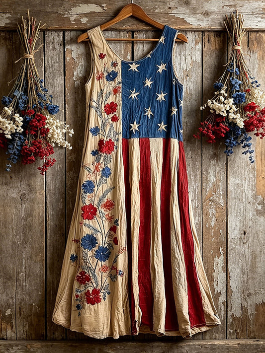 Women's Floral America Flag Pattern Print Dress