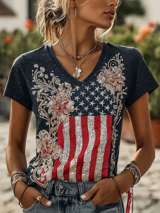 Women's American Flag Element Print Short-sleeved T-shirt