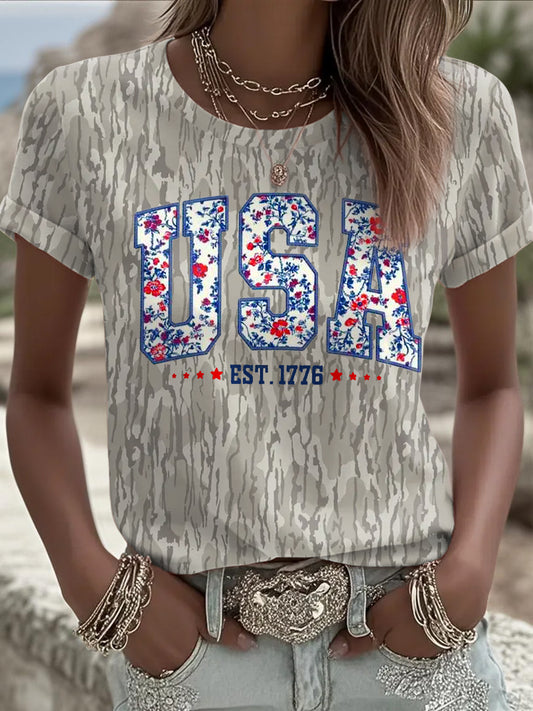 Women's 4th of July Freedom Art Printed T-shirt