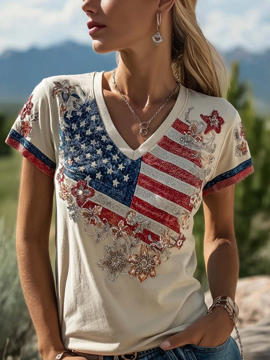 Women's American Flag Element Print Short-sleeved T-shirt